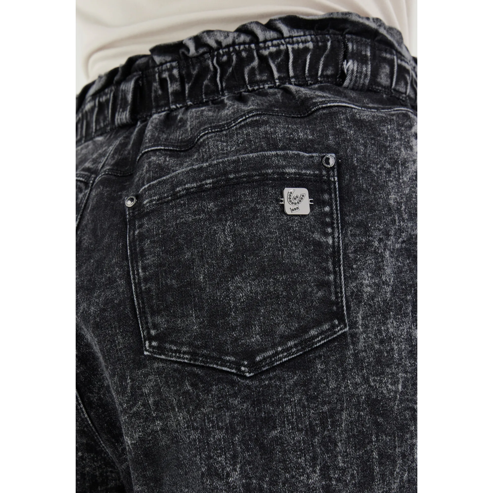 Freddy Fit Jeans - 7/8 Super High Waist Regular - Paperbag Waist - Bleached Grey Denim - Black Seam - J83N