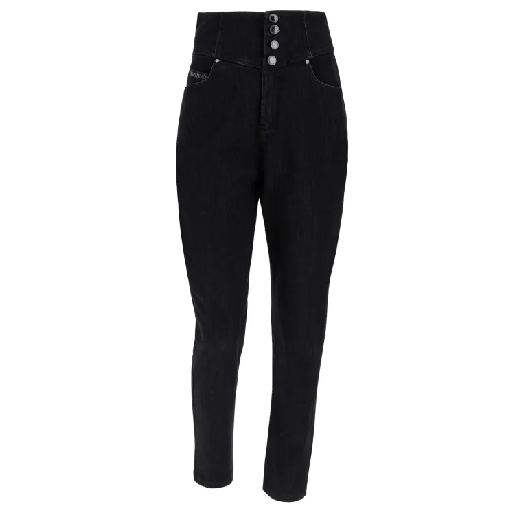 Freddy Fit Jeans - Buttoned Super High Waist Skinny - Black Denim – Black Seam - J7N