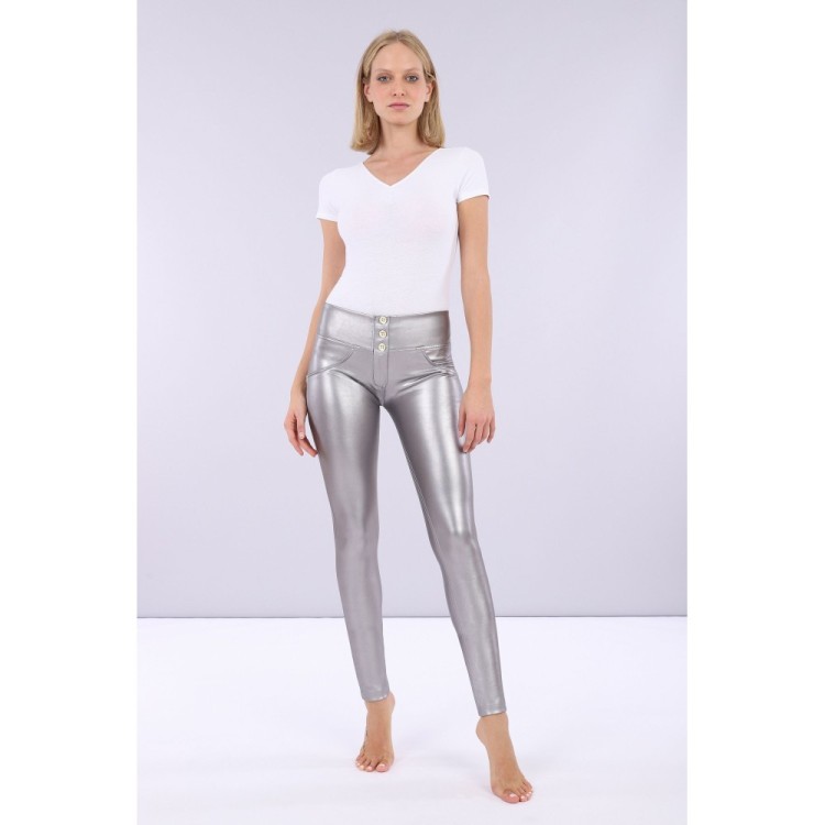 Freddy WR.UP® Vegan Leather - Mid Waist Skinny - Opaque Metallized - Silver - S22