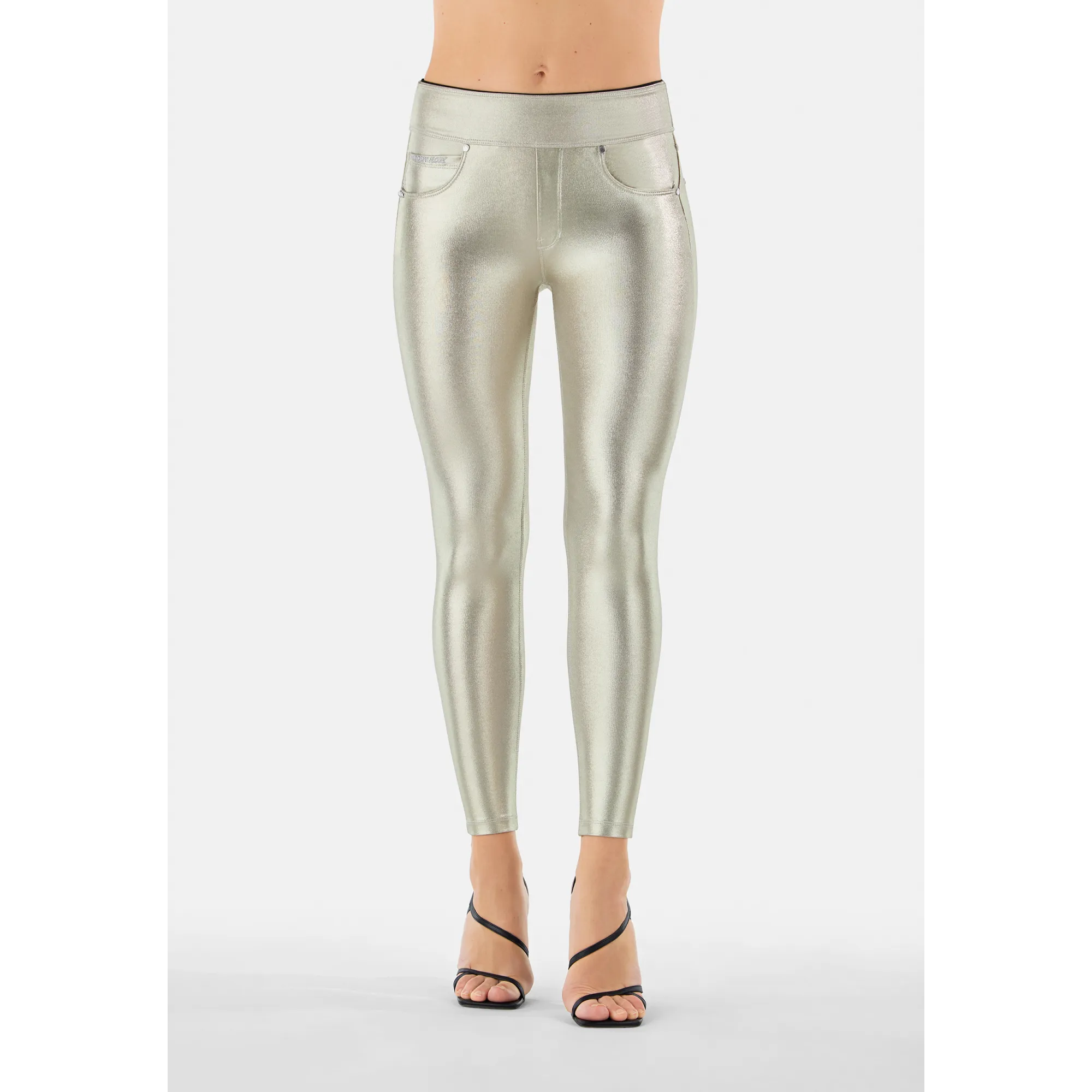 N.O.W.® Yoga - Skinny mit umschlagbarem Taillenbund - Gold - Wet Effect - O13