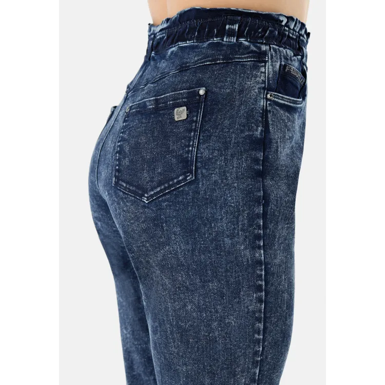 Freddy Fit Jeans - 7/8 Super High Waist Regular - Paperbag Waist - Bleached Denim – Blue Seam - J82B