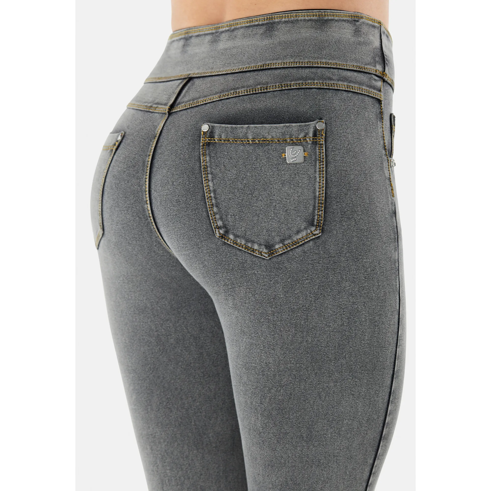 Freddy N.O.W.® Yoga Damen Comfort Jeans - Skinny - Grau - Gelbe Nähte