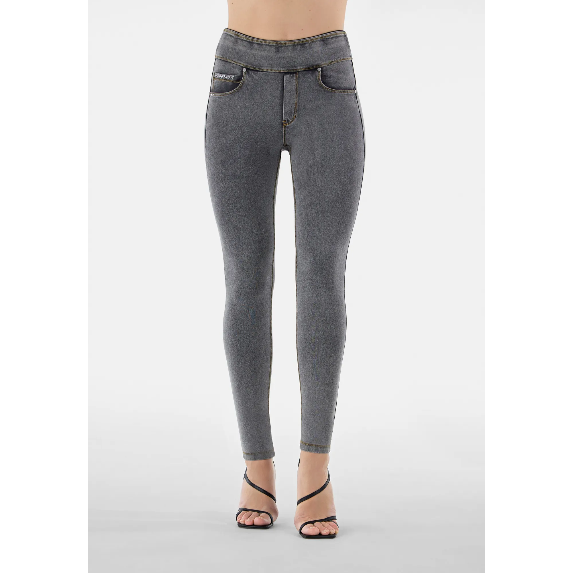 Freddy N.O.W.® Yoga Damen Comfort Jeans - Skinny - Grau - Gelbe Nähte