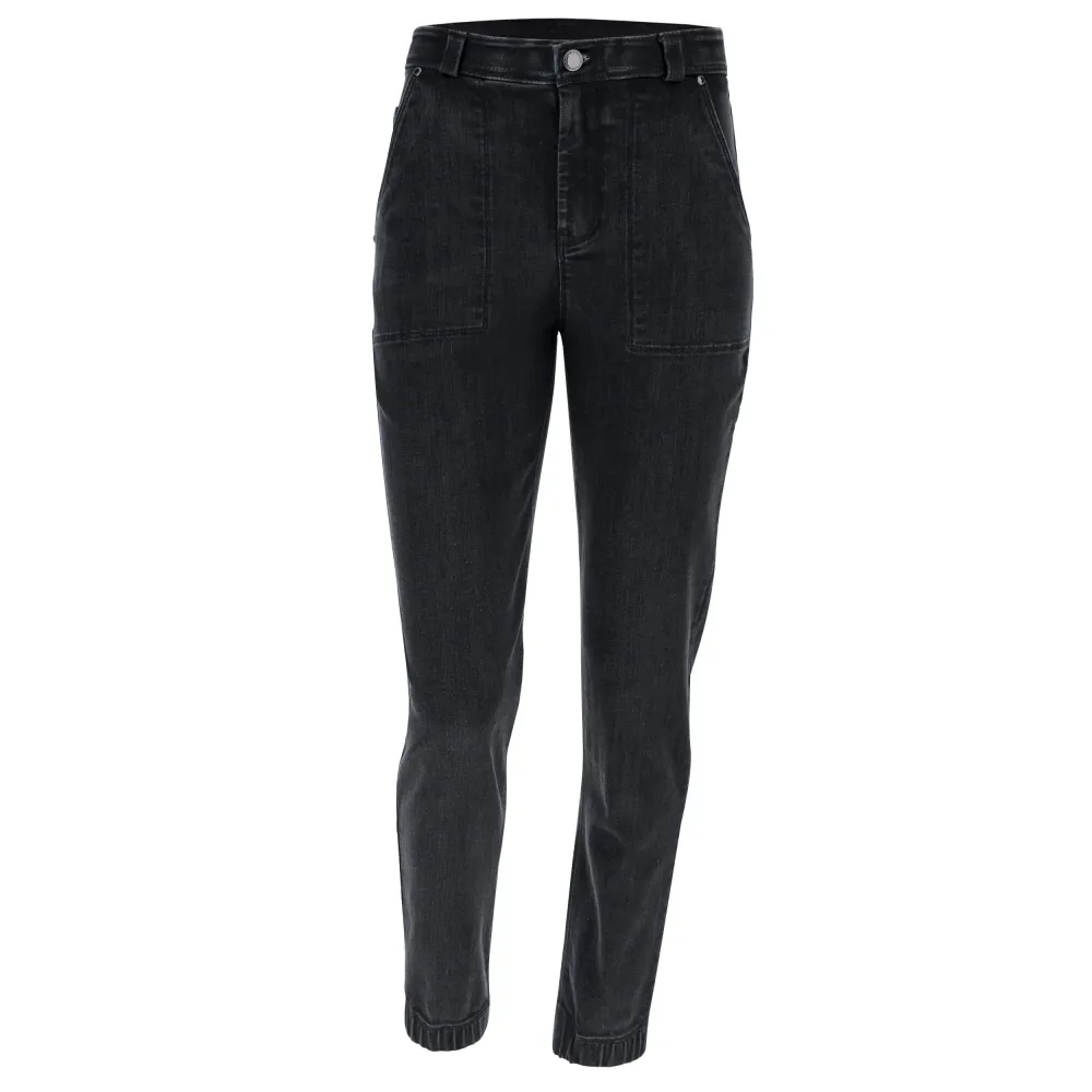 Freddy Fit Jeans - 7/8 High Waist Straight - Black Denim - Black Seam - J7N