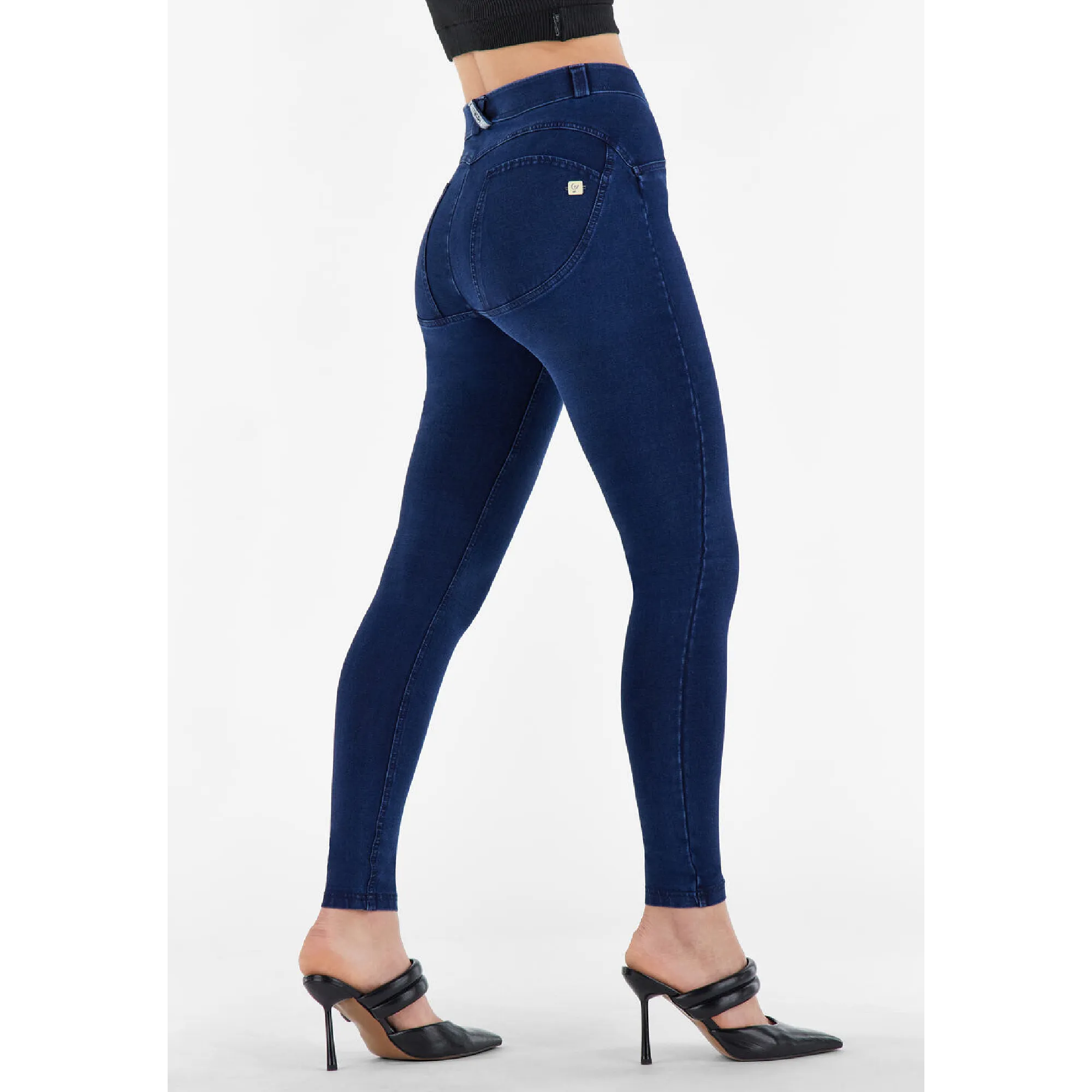Freddy WR.UP® Curvy Damen Push-Up Jeans - Regular Waist Super Skinny - Indigoblau - Blaue Nähte