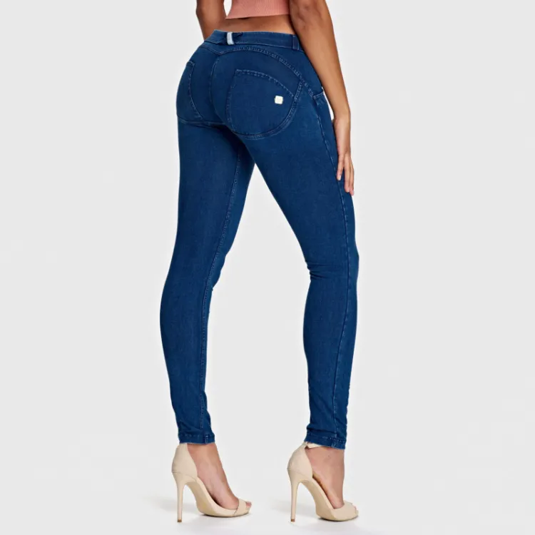 Freddy WR.UP® Damen Push-Up Jeans - Low Waist Skinny - Indigoblau - Blaue Nähte