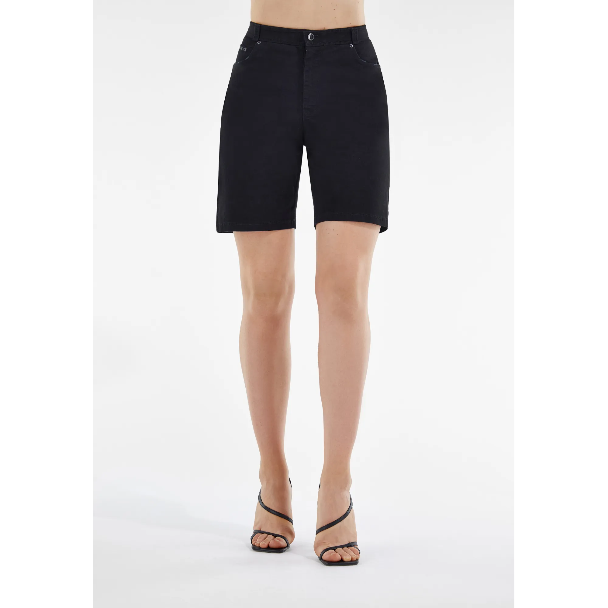 Freddy Damen Fit Jeans - Regular Waist Bermuda Shorts - Distressed Pocket - Schwarz - N0