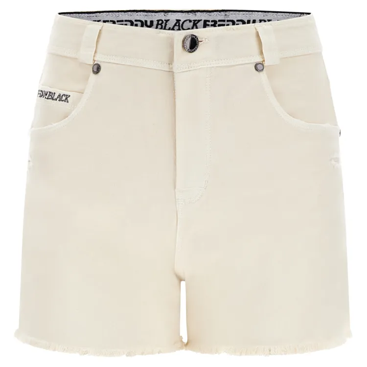 Freddy Damen Fit Jeans - Regular Waist Shorts - Fransen am Saum - Creme - W103