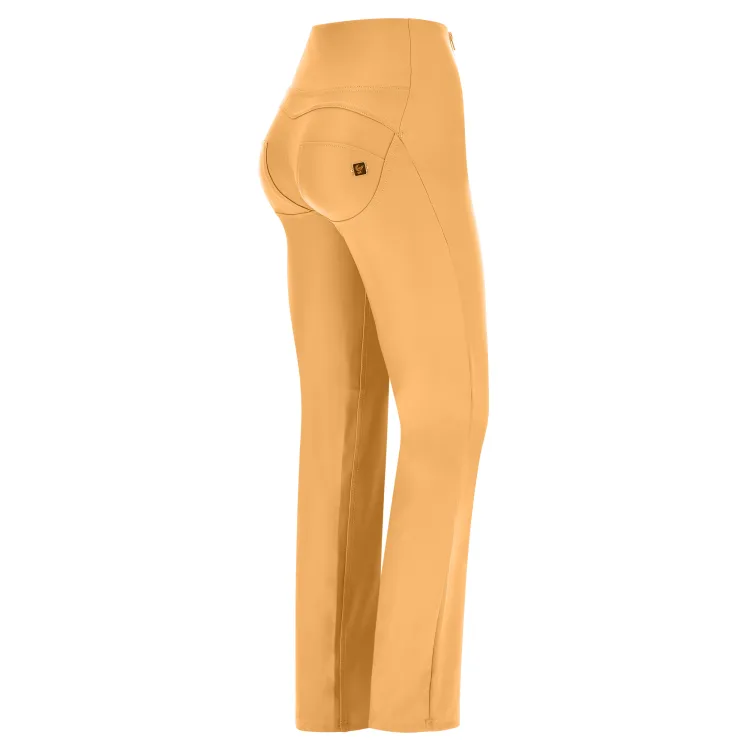 Freddy WR.UP® Vegan Leather Damen Push-Up Lederhose - High Waist Cropped Wide Leg - Orange - A50