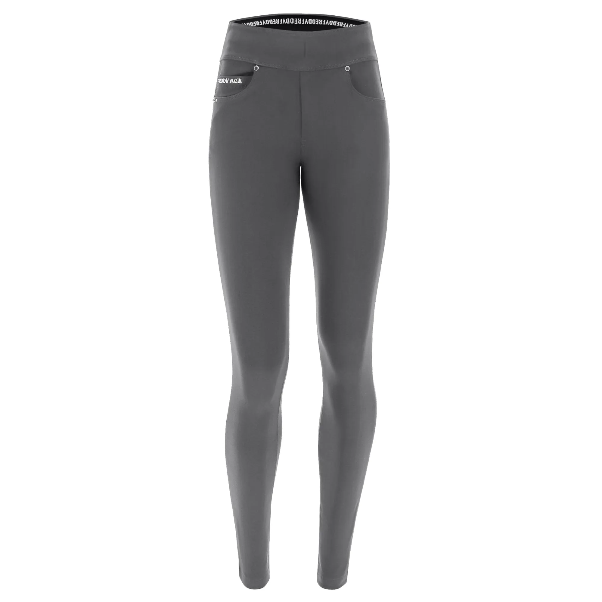 Freddy N.O.W.® Yoga Damen Comfort Hose - Mid Waist Skinny - umschlagbarer Taillenbund - Dunkelgrau - G140