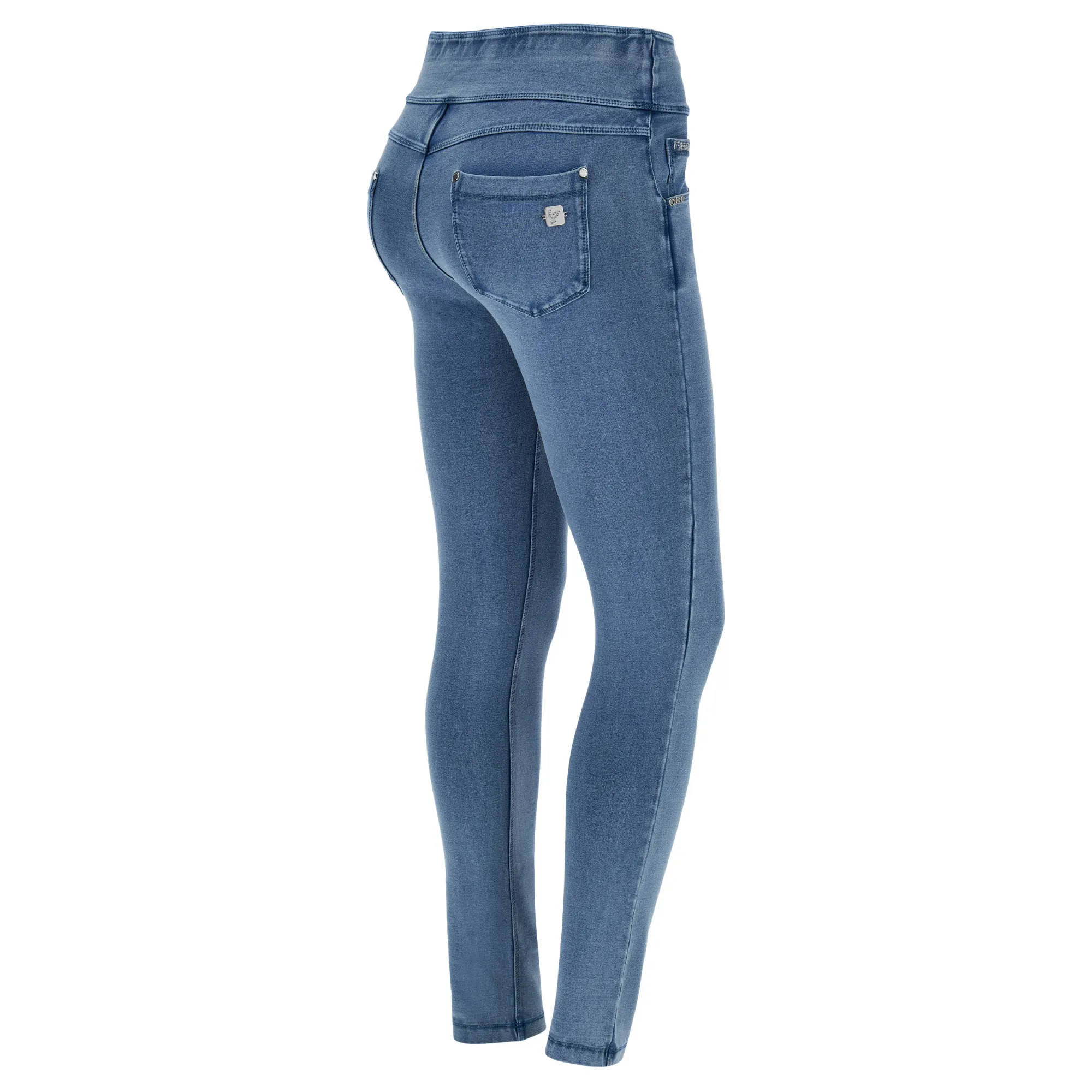 Freddy N.O.W.® Yoga Damen Comfort Jeans - Mid Waist Skinny - umschlagbarer Taillenbund - Hellblau - Blaue Nähte - J4B