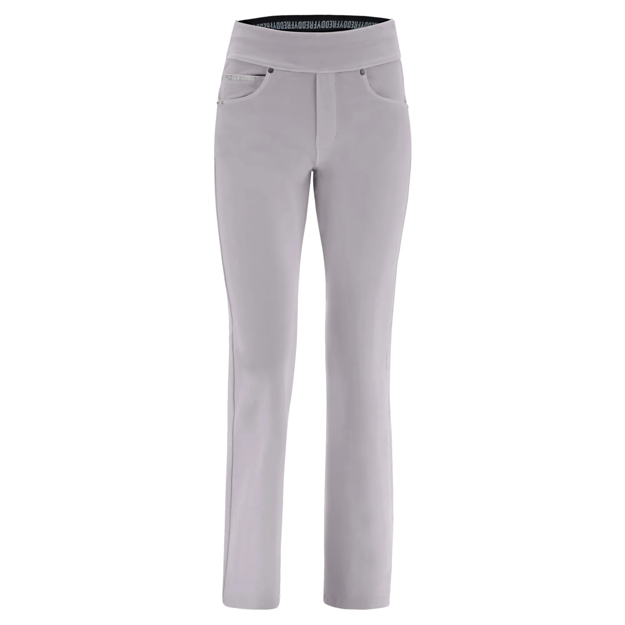 Freddy N.O.W.® Yoga Damen Comfort Hose - Mid Waist Straight - umschlagbarer Taillenbund - Garment Dyed - Grau - G121