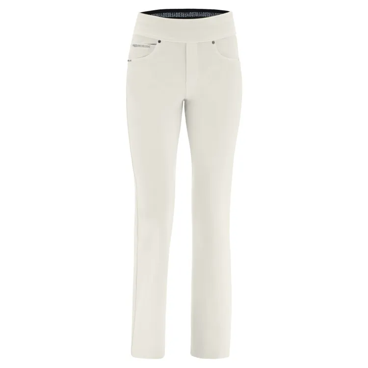Freddy N.O.W.® Yoga Damen Comfort Hose - Mid Waist Straight - umschlagbarer Taillenbund - Garment Dyed - Creme - W103