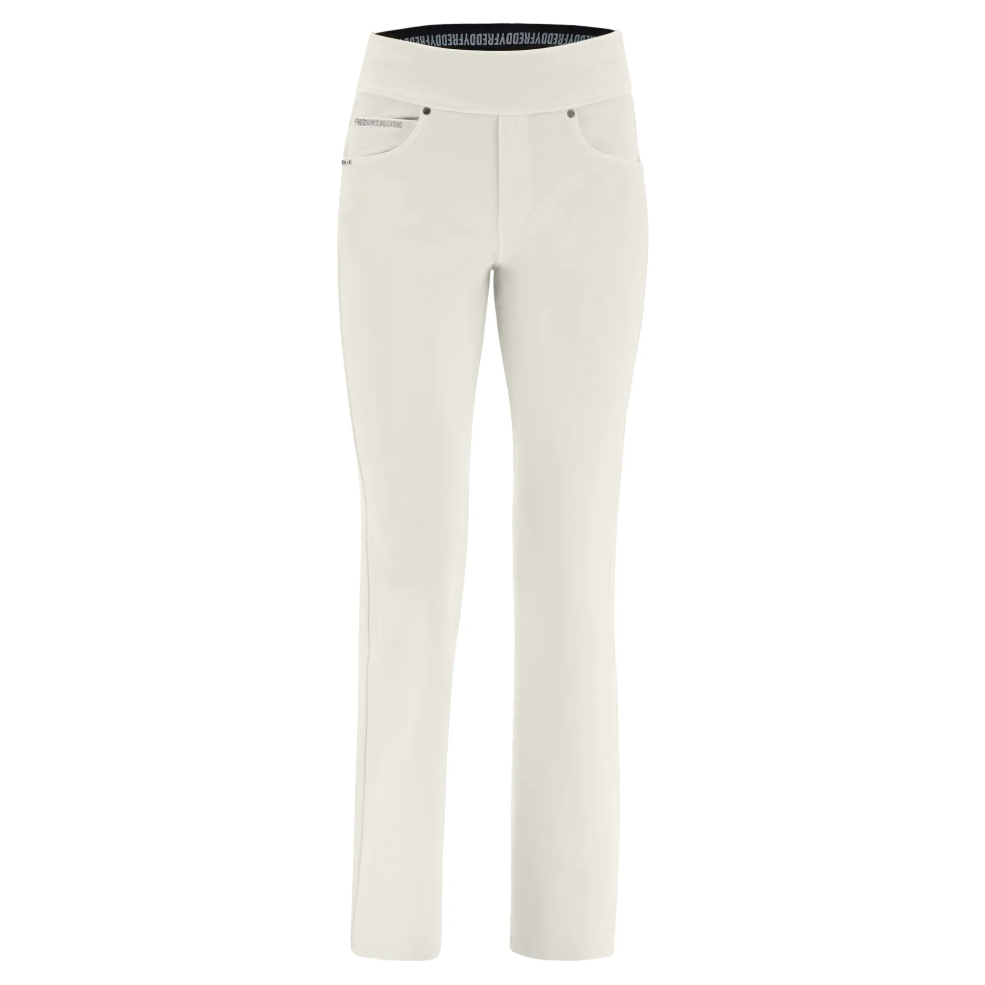 Freddy N.O.W.® Yoga Damen Comfort Hose - Mid Waist Straight - umschlagbarer Taillenbund - Garment Dyed - Creme - W103