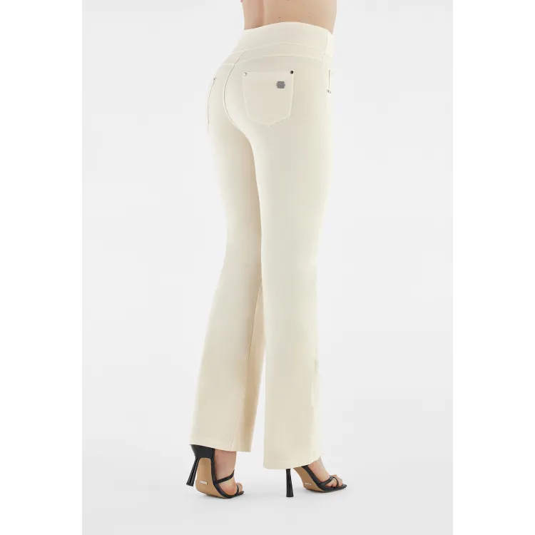 Freddy N.O.W.® Yoga Damen Comfort Hose - Mid Waist Straight - umschlagbarer Taillenbund - Garment Dyed - Beige - Z115