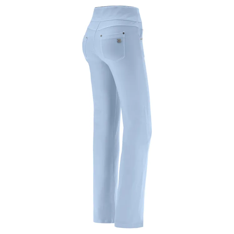 Freddy N.O.W.® Yoga Damen Comfort Hose - Mid Waist Straight - umschlagbarer Taillenbund - Garment Dyed - Grau-Blau - C54