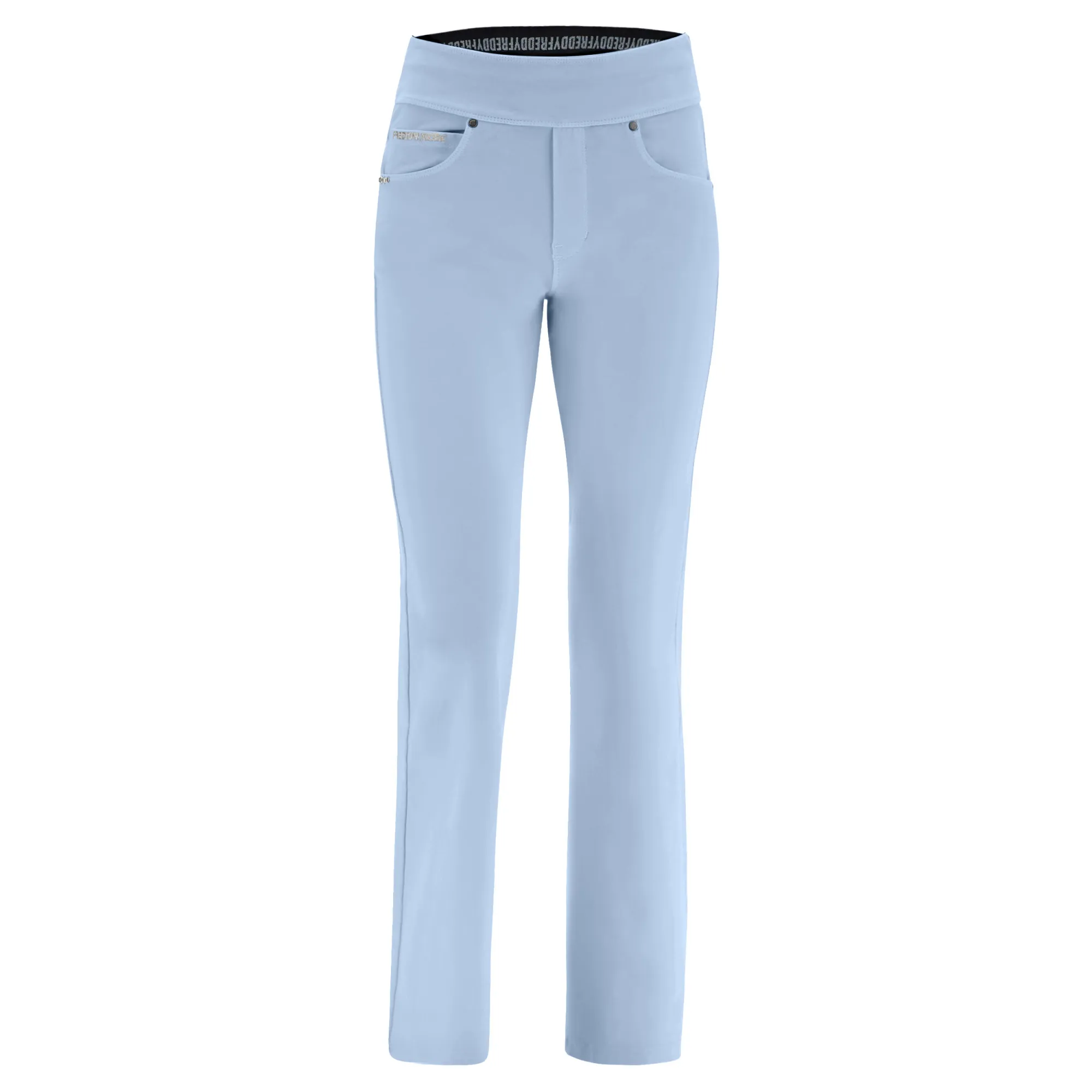 Freddy N.O.W.® Yoga Damen Comfort Hose - Mid Waist Straight - umschlagbarer Taillenbund - Garment Dyed - Grau-Blau - C54