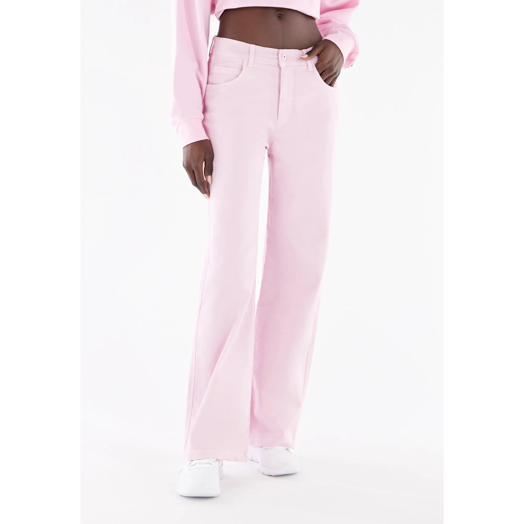 Freddy Damen Palazzo Jeans - Regular Waist Wide Leg - Garment Dyed - Direct Dyed - Pink - P89X