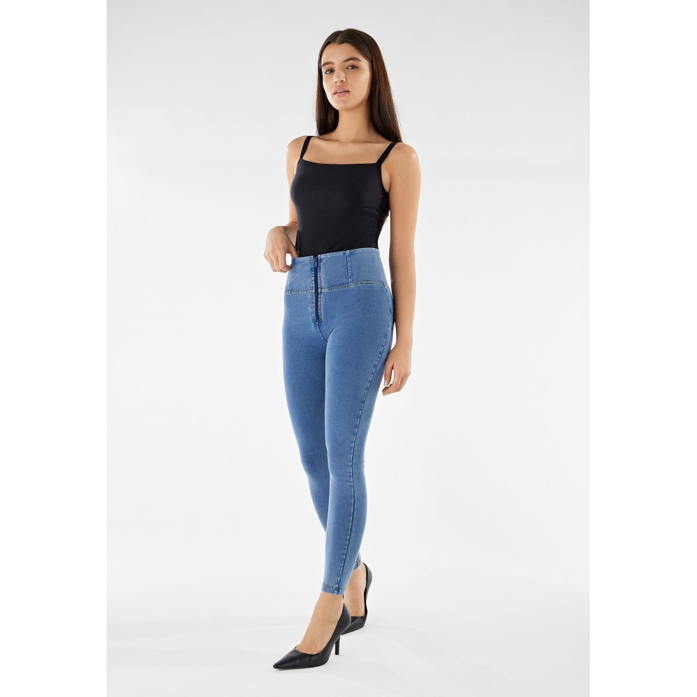 Freddy WR.UP® Damen Push-Up Jeans - High Waist Super Skinny - Hellblau - Gelbe Nähte