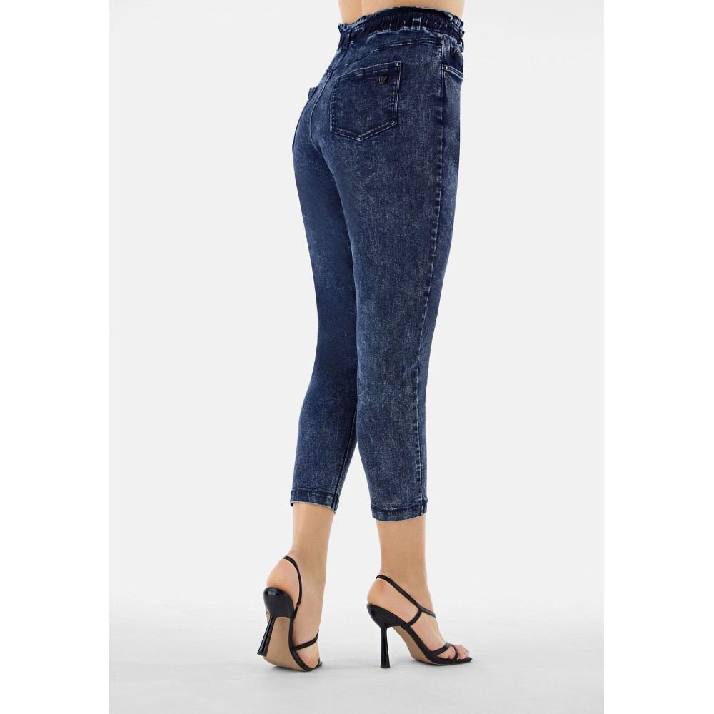 Freddy Fit Jeans - 7/8 Super High Waist Regular - Paperbag Waist - Bleached Denim – Blue Seam - J82B