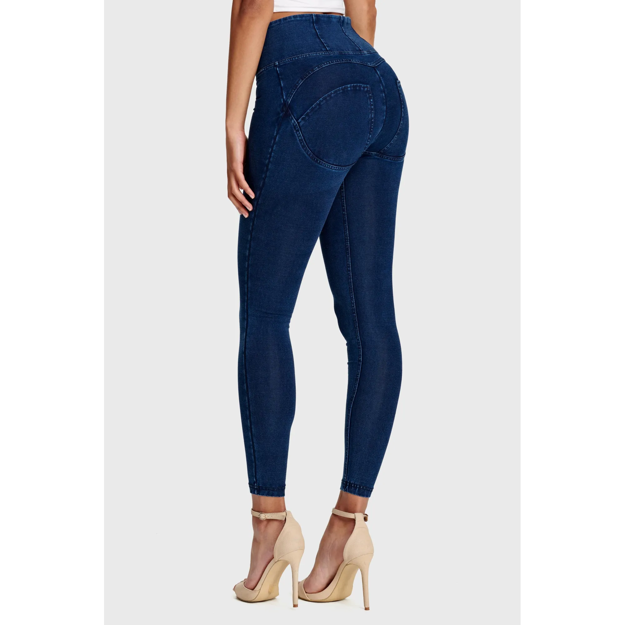 Freddy WR.UP® Damen Push-Up Jeans - 7/8 High Waist Super Skinny - Indigoblau - Blaue Nähte