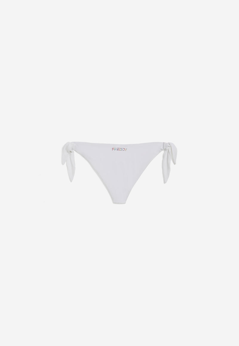 Bikinihose mit Strassverzierung - An den Seiten gebunden - WHITE