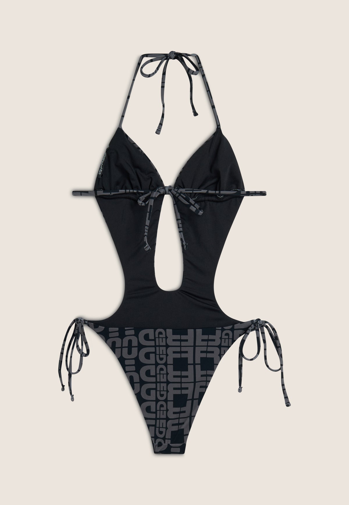 Einteiliger Badeanzug mit Cut-outs und Allover-Logo-Print - BLACK