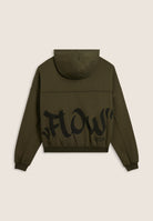 Cropped oversize sweatshirt with zip and Flow print - Ivy Green