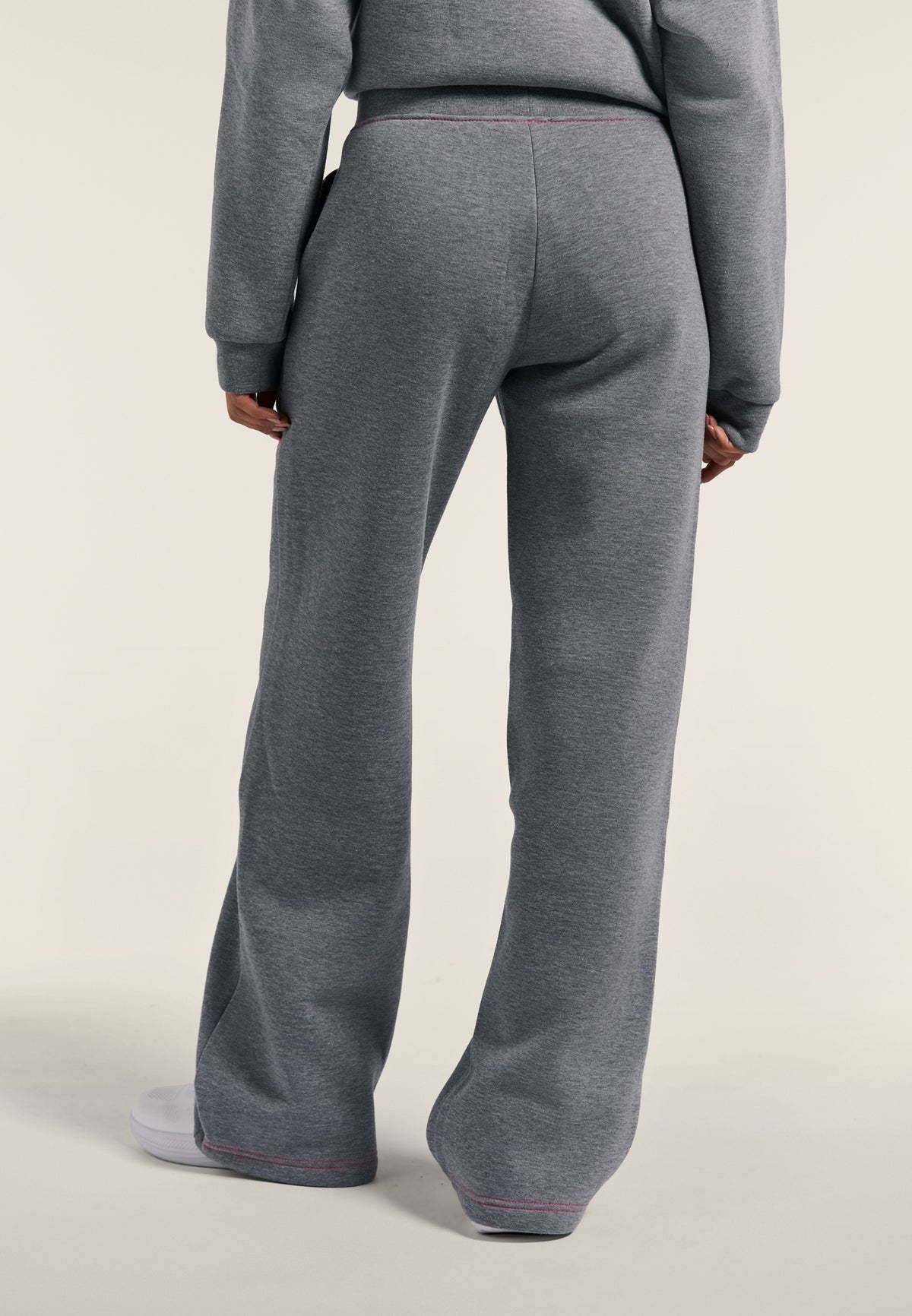Wide-leg melange trousers with neon pink details - Mélange Gray