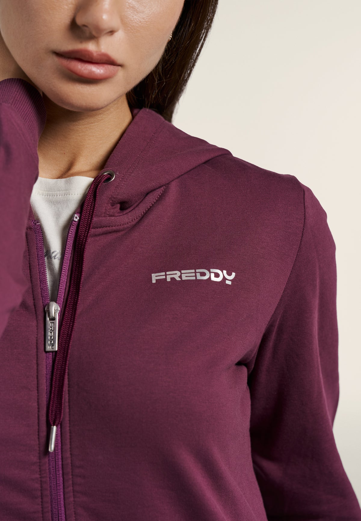 Zip hoodie with logo elastic trims - Mauve Wine