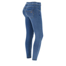 N.O.W. Comfort Mid Waist Skinny 7/8 Denim Jeans - Denim Light Blue - Yellow Seam