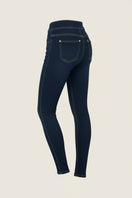 N.O.W. Yoga High Waist Skinny Denim Jeans With Front Seam - Denim Dark Blue - Beige Seam