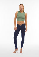 WR.UP Push-Up Low Waist Skinny Denim Jeans - Denim Dark Blue - Yellow Seam