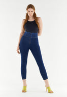 WR.UP Curvy Push-Up High Waist Skinny 7/8 Denim Jeans - Denim Dark Blue - Yellow Seam