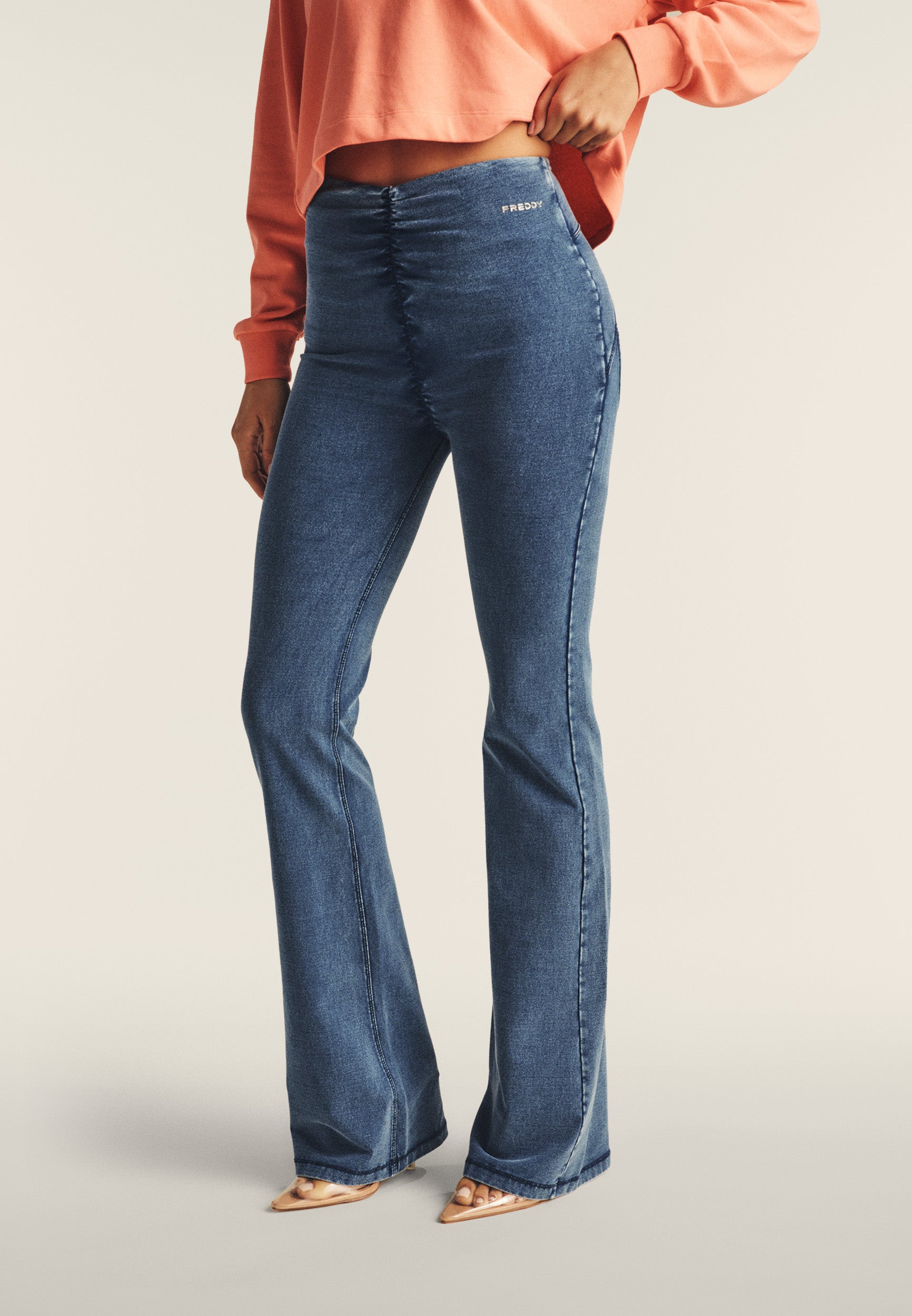 WR.UP Core Push-Up High Waist Flare Denim Jeans - Denim Medium Blue - Blue Seam