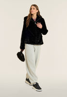 Synthetic fur hooded jacket with striped effect - Black